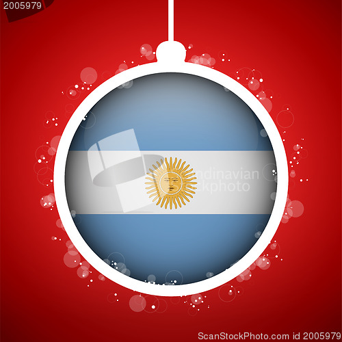 Image of Merry Christmas Red Ball with Flag Argentina