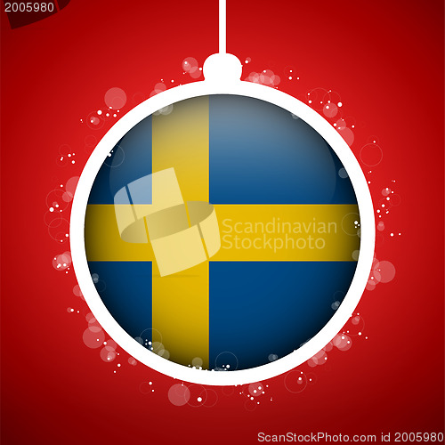 Image of Merry Christmas Red Ball with Flag Sweden