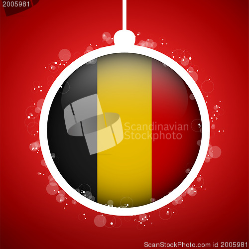 Image of Merry Christmas Red Ball with Flag Belgium