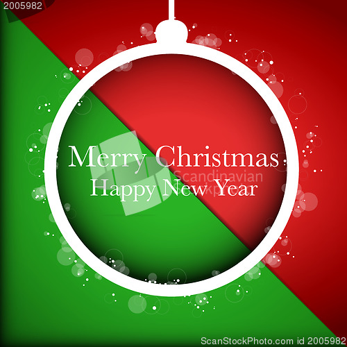 Image of Merry Christmas Happy New Year Ball on Red Background