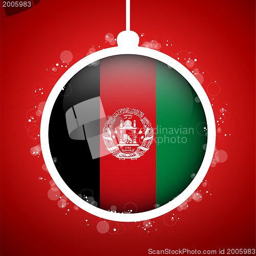 Image of Merry Christmas Red Ball with Flag Afghanistan