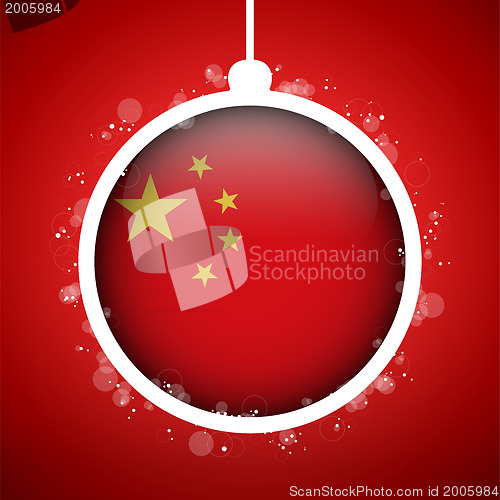 Image of Merry Christmas Red Ball with Flag China
