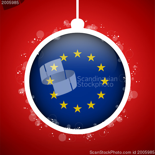 Image of Merry Christmas Red Ball with Flag Europe