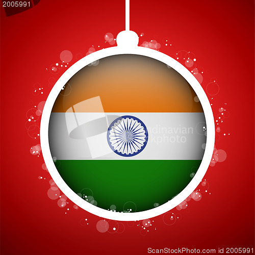 Image of Merry Christmas Red Ball with Flag India