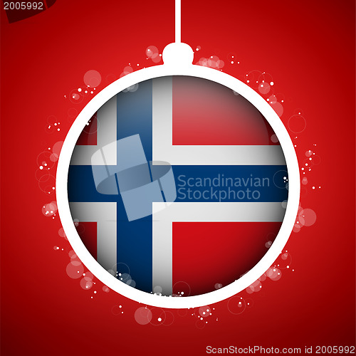 Image of Merry Christmas Red Ball with Flag Norway