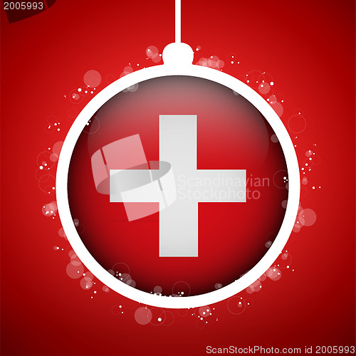 Image of Merry Christmas Red Ball with Flag Switzerland