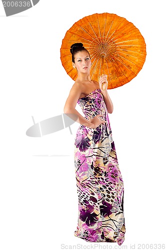 Image of Attractive girl with umbrella