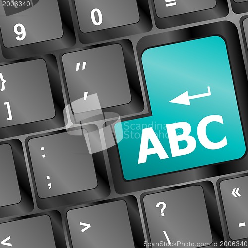 Image of computer keyboard with abc button - social concept