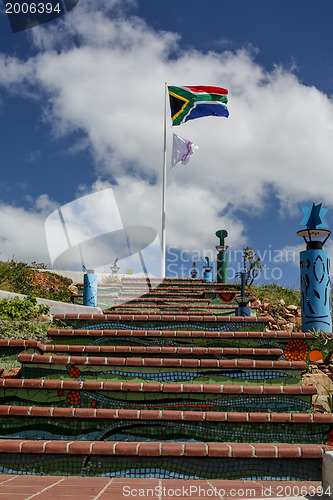 Image of South African and breast cancer awareness flags