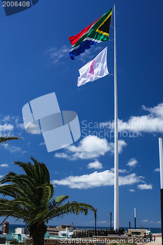 Image of South African and breast cancer awareness flags