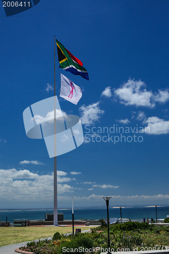 Image of South African and breast cancer awareness flags