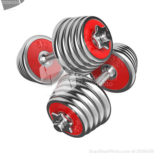 Image of Iron Dumbbells Weight on White Background. 3d