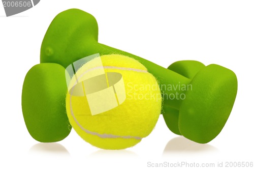 Image of Tennis ball and dumbbells