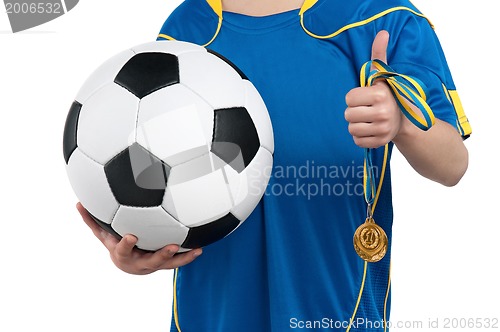 Image of Boy in ukrainian national soccer uniform