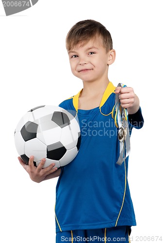 Image of Boy in ukrainian national soccer uniform