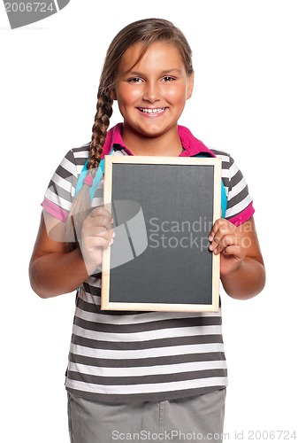 Image of Schoolgirl with small blackboard