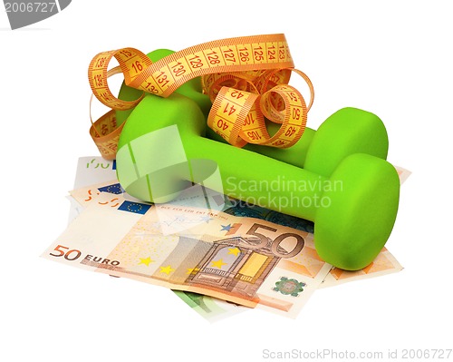 Image of Euro and dumbbells