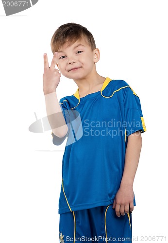 Image of Boy in ukrainian national soccer uniform