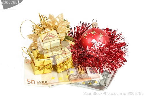 Image of money concept with euro banknotes for christmas gifts