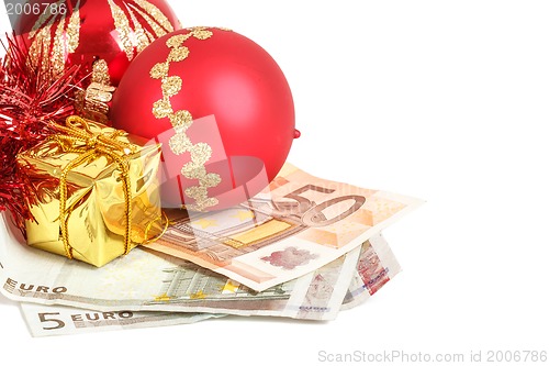 Image of money concept with euro banknotes for christmas gifts