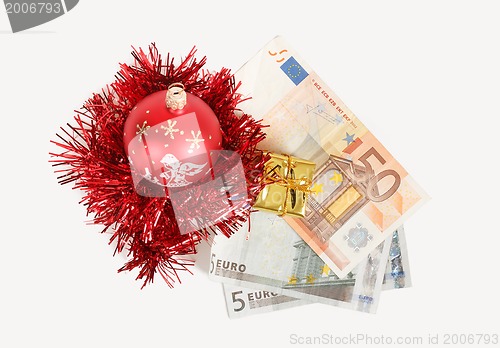 Image of money concept with euro banknotes for christmas gifts