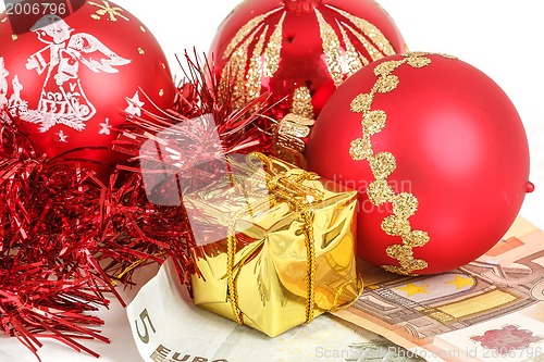 Image of money concept with euro banknotes for christmas gifts