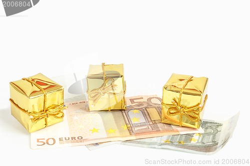 Image of money concept with euro banknotes for gifts