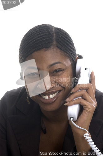 Image of customer service represenatative beautiful smiling on phone