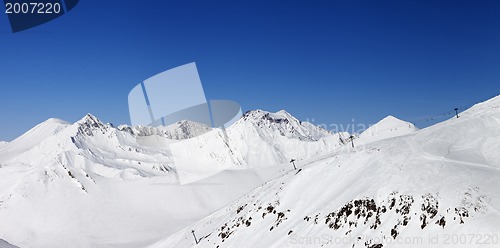 Image of Panorama of snowy winter mountains. Caucasus Mountains, Georgia