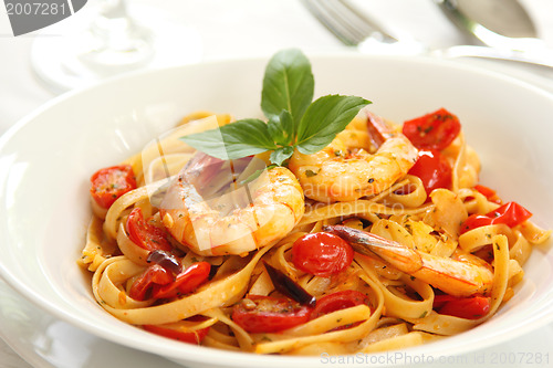 Image of Fettuccine with prawn in tomato sauce