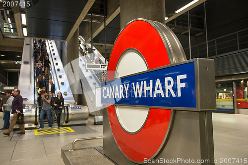 Image of LONDON - SEP 27: The London Underground sign outside the Canary 