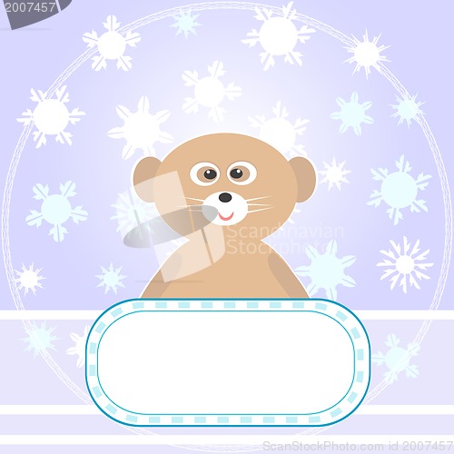 Image of Baby lemur greetings card with empty blank in snowflakes