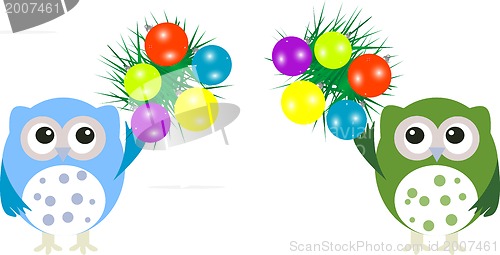 Image of happy new year cute owl with christmas balls
