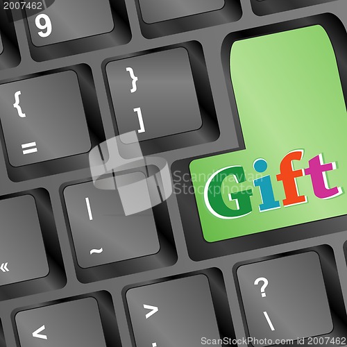Image of new year gift words on green keyboard button - christmas