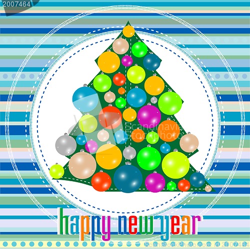 Image of Christmas tree and decorations on winter background