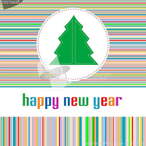 Image of happy new year greeting card with christmas tree