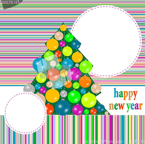 Image of Seamless christmas pattern with new year tree and colorful balls