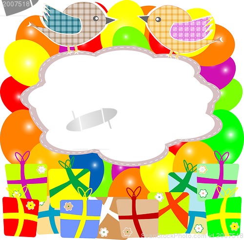 Image of Holiday winter card with bird and gift box