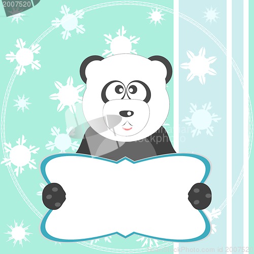 Image of Baby winter background with funny young teddy bear panda