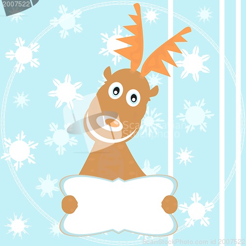 Image of cute reindeer hold billboard winter background