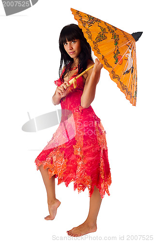 Image of Attractive girl with umbrella