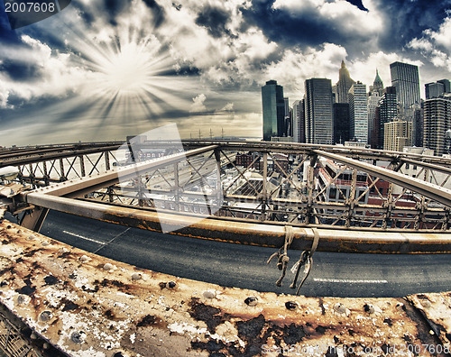 Image of Winter Colors of Brooklyn Bridge - New York City