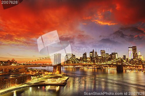 Image of New York City - Manhattan skyline at winter sunset