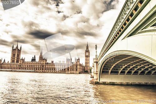 Image of The Big Ben, the House of Parliament and the Westminster Bridge 