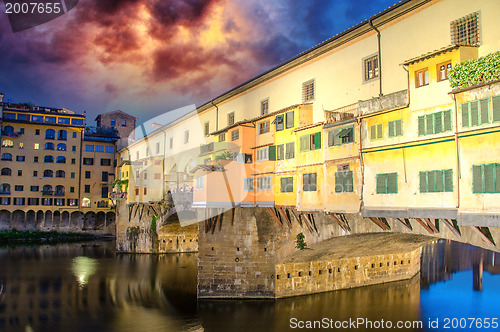 Image of Side view of Ponte Vecchio at Sunset - Florence