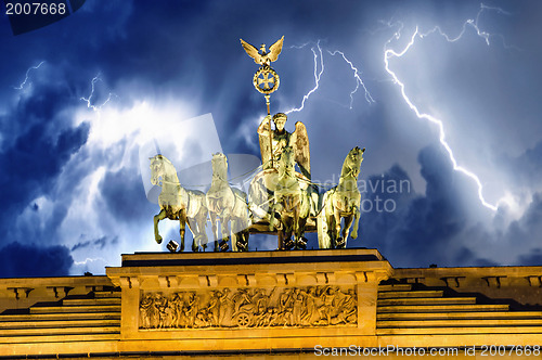 Image of Sky above Quadriga Monument, Brandenburg Gate in Berlin