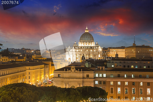 Image of Buildings of Rome with Vatican St Peter Dome in background - sun