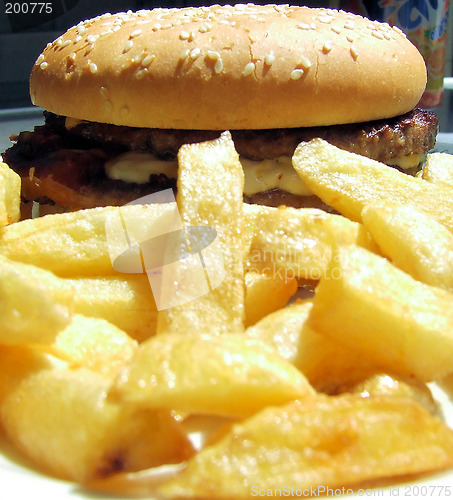 Image of French fries and burger