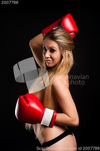 Image of beautiful nude girl with boxing gloves