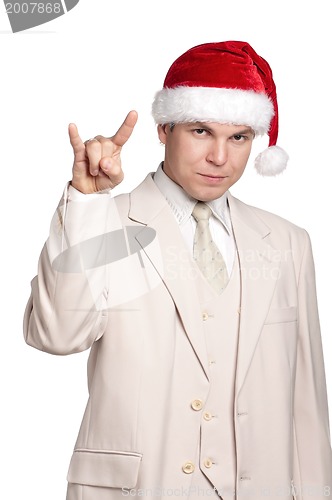 Image of Portrait of man in santa hat